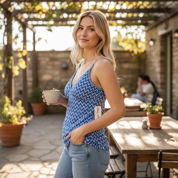 Dune Deck Women's Blue Chevron Tankini NEW Sz US 12 Cutout contrast trim Stretch - Picture 1 of 9